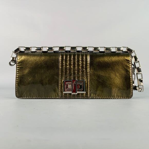 KOOBA Silver Olive Patent Leather Turnlock Clutch Handbag - Picture 1 of 7